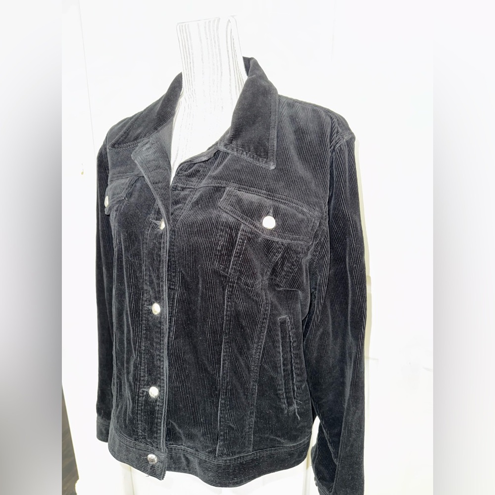 Chaps Denim Corduroy Jacket XL Black Button Front Casual - Picture 2 of 10